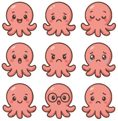 Cute Octopus Emotions Sticker Pack Collection