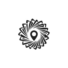 Abstract Black Location Pin Icon with Radial Geometric Pattern