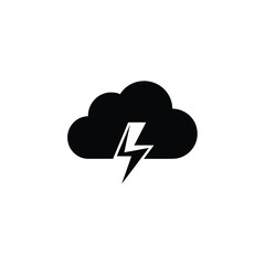 Simple black and white graphic of a cloud with lightning bolt.