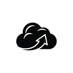 Simple black and white cloud icon with upward arrow, symbolizing cloud computing or data transfer.