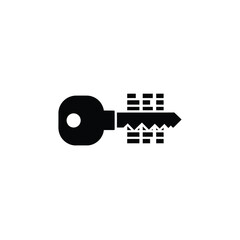 A black key design with stacked rectangular shapes representing financial concepts.