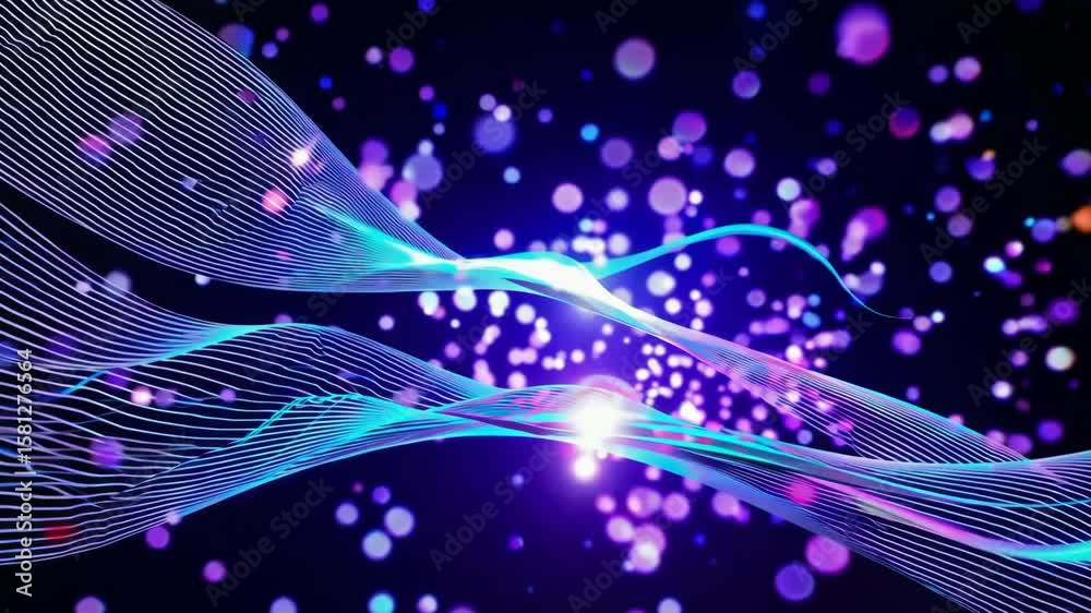 Wall mural dynamic neon waves and sparkling light particles in motion