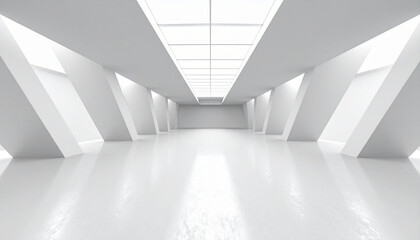 Bright Minimalist White Corridor with Skylight in Contemporary Architecture