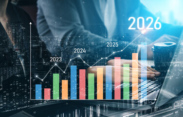 Business growth forecast highlights increasing trends new year 2026. Growth forecast data, growth...