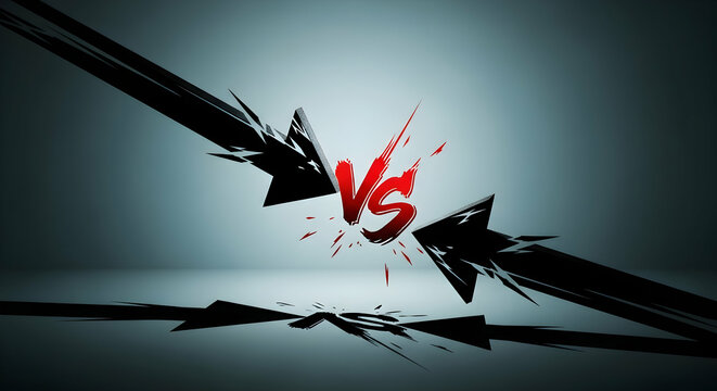 Graphic illustration of a versus battle concept with two arrows clashing dramatically and impact