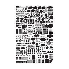 Collection of diverse hand drawn black abstract shapes and symbols on a white background perfect for design elements
