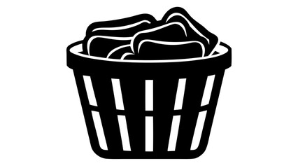Illustration of a black and white laundry basket filled with clothes in a vector graphic style