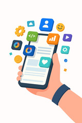 Modern Smartphone with App Icons in Hand