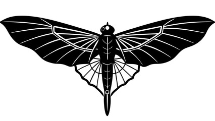 Stylized black and white moth with detailed wings and body on a white background design art
