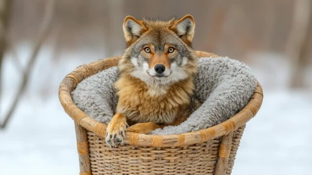 Wolf in a basket winter scene