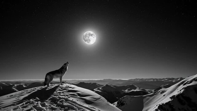 moon over the mountains and wolf animation video