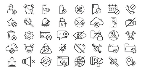 Collection of prohibition and restriction icons for digital interfaces and applications