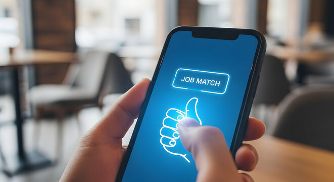Happy Person Finding The Perfect Job Through Online Application In Smartphone