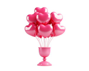 Heart balloons rise from a pink vase against a transparent backdrop, ideal for love-themed designs. element isolated on transparent background.