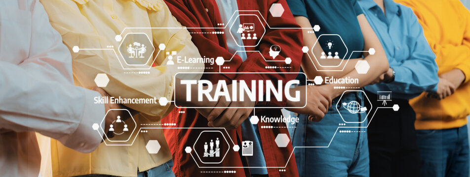 Image depicting a diverse group of individuals standing together, showcasing modern training concepts, e-learning opportunities, skill enhancement, and knowledge acquisition in education. Amity
