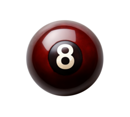 An eight ball gleams against black, a classic billiard icon with deep red and dark shades  element isolated on transparent background.