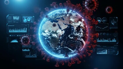 Global coronavirus pandemic impacting Earth, visualized with digital data and advanced technology, illustrating the worldwide health crisis and viral spread. - Powered by Adobe