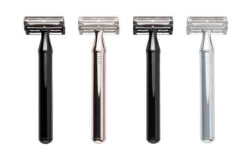 Metallic razors in black, silver, and gunmetal present grooming and shaving implements 