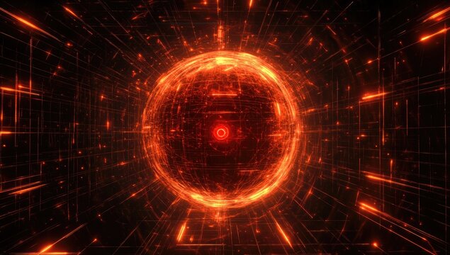 Fiery orb within a digital network - Powered by Adobe