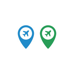 Airplane Location Pin Icons in Blue and Green