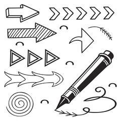  arrows doodle style and sketch elements with pen