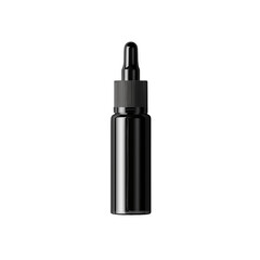 Sleek black dropper bottle presents minimalist design on a black background for cosmetics or essential oils. element isolated on transparent background.