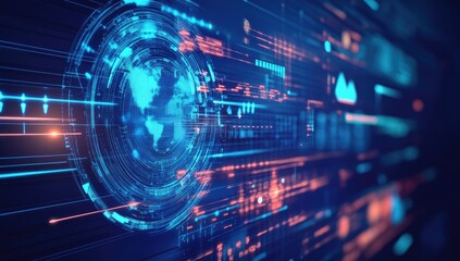 Obraz premium Digital globe data stream, glowing interface