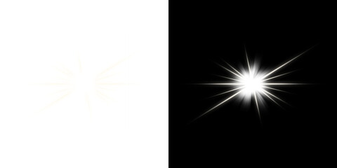 Radiant Star and Light Burst on Transparent and Black Background
