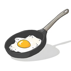 Fried Egg in Frying Pan with Handle Illustration
