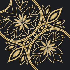 Elegant floral mandala design in gold with black background perfect for decorative purposes