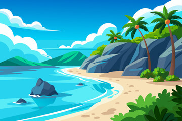 Obraz premium Tropical island paradise with palm trees on a sandy beach