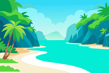 Obraz premium Tropical island paradise: palm trees, white sand, and clear turquoise sea