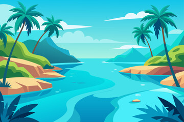 Obraz premium Tropical island paradise with palm trees on a summer beach