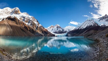majestic snow capped peaks of the argentinian andes reflect in a crystal clear glacial lake a breathtaking panorama of untouched wilderness and dramatic mountain scenery south america trekking