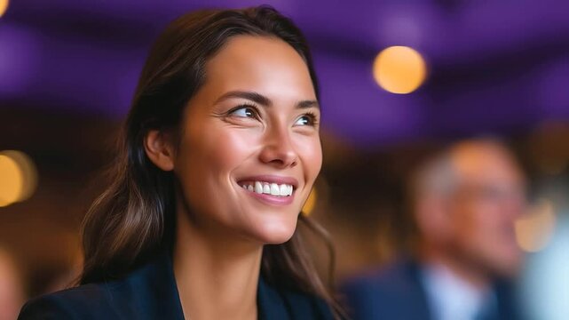 Dynamic woman passionately debating with colleagues in a group meeting setting.