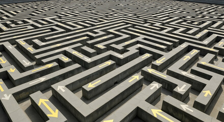 Intricate concrete maze with directional arrows showcasing challenge and complexity