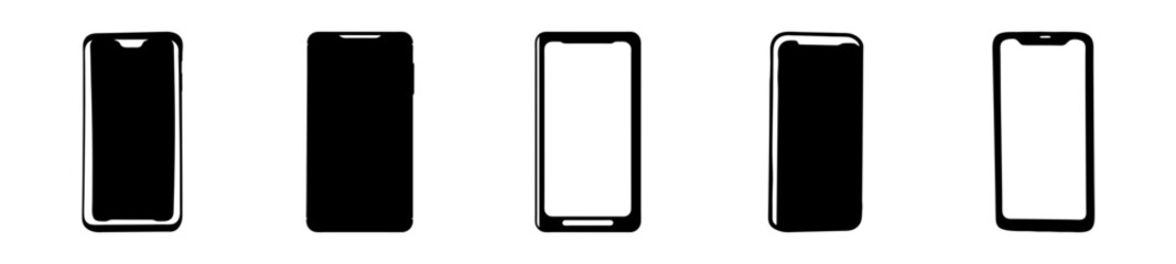 A group of minimalistic smartphone icons showcasing diverse designs and styles