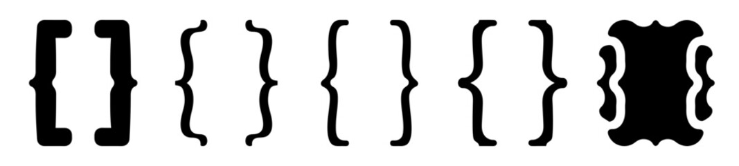Illustration of various styles of brackets braces and curly braces in black