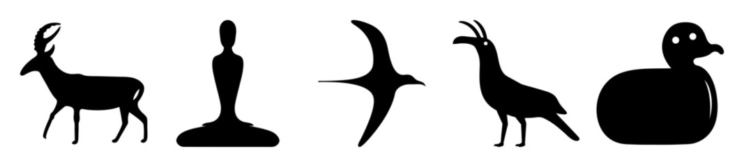 Animal Silhouettes Collage Featuring a Deer, Statue, and Various Bird Species