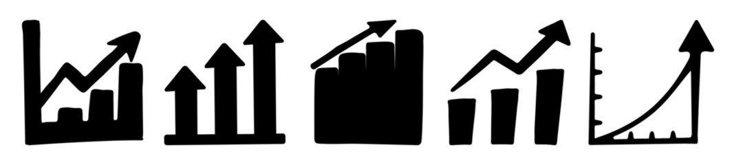 Hand Drawn Black and White Business Financial Chart Growth Diagrams Collection