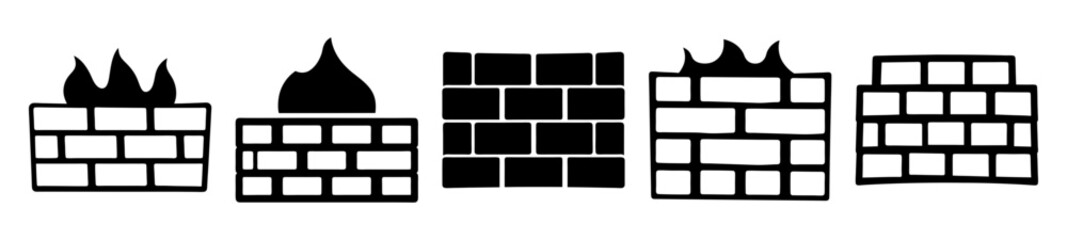 Black and white vector illustration of a group of cartoon firewalls