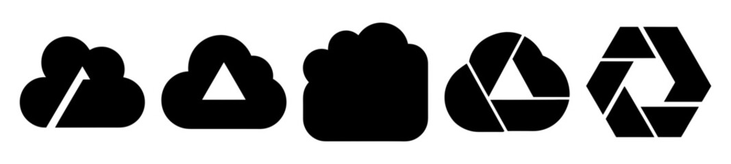 Abstract Black and White Icon Set Depicting Cloud and Aperture Shapes