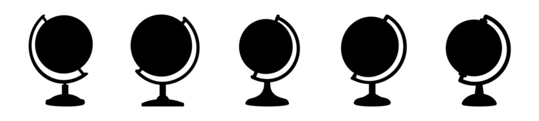 Collection of stylized black and white globes against a plain backdrop