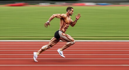 Obraz premium Running Athlete Muscular Anatomy on Track