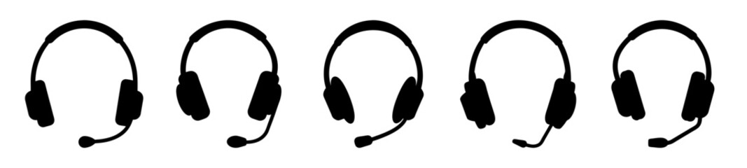 Silhouette Collection of Headsets with Microphones for Communication and Audio Use