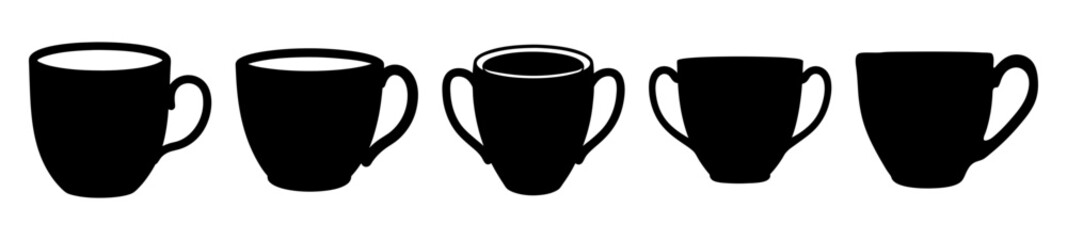 Silhouette Array of Mugs and Cups in Black and White Color Scheme