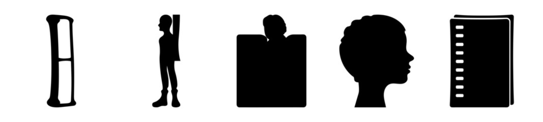 Abstract Arrangement of Silhouettes Representing People and Office Essentials in Black