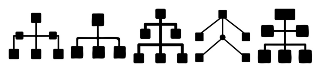 Obraz premium Illustrations of Black and White Hierarchical Organizational Chart with Different Styles