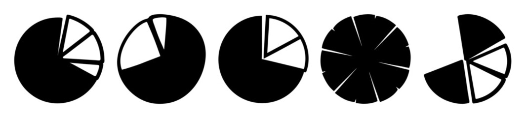 Variations of Circular Pie Chart Diagrams in Black and White Illustration