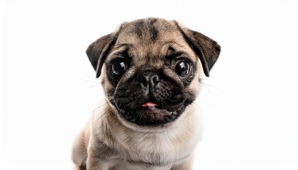 playful pug puppy white background isolation close up view companion pug funny